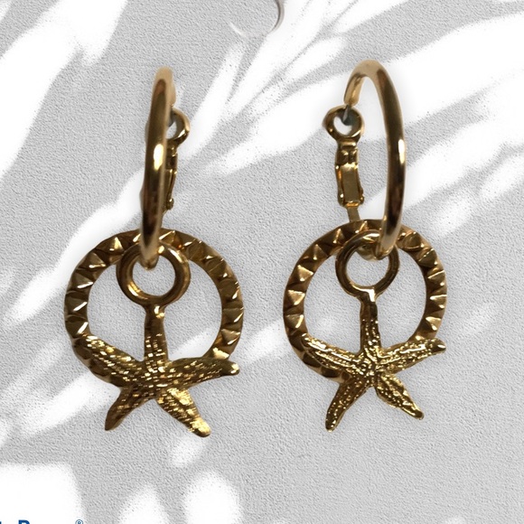 Turquoise Gold & White crystal Starfish & hoop dangle earrings wear many ways - Picture 9 of 9